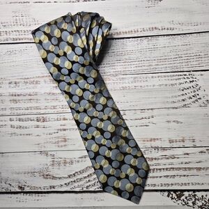 Ted Baker Brown Blue & Beige Woven Silk Geometric Circles Tie 59 X 4"